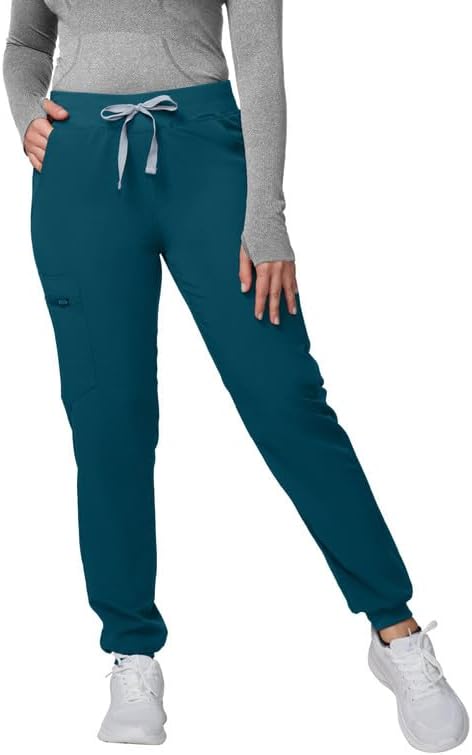 Kitmaz Medical Scrub Pants for Women - Mid Rise 4-Way Stretch Anti-Wrinkle Slim Fit Jogger Pants, Drawstring & 5 Pockets