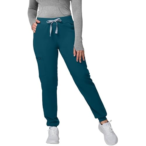 Kitmaz Medical Scrub Pants for Women - Mid Rise 4-Way Stretch Anti-Wrinkle Slim Fit Jogger Pants, Drawstring & 5 Pockets
