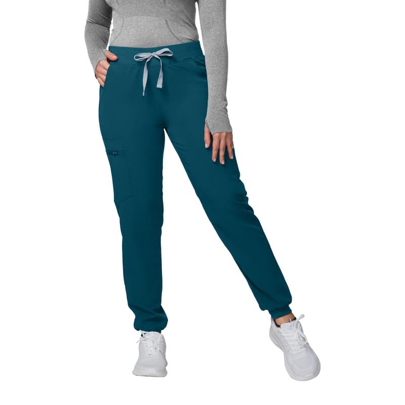 Kitmaz Medical Scrub Pants for Women - Mid Rise 4-Way Stretch Anti-Wrinkle Slim Fit Jogger Pants, Drawstring & 5 Pockets