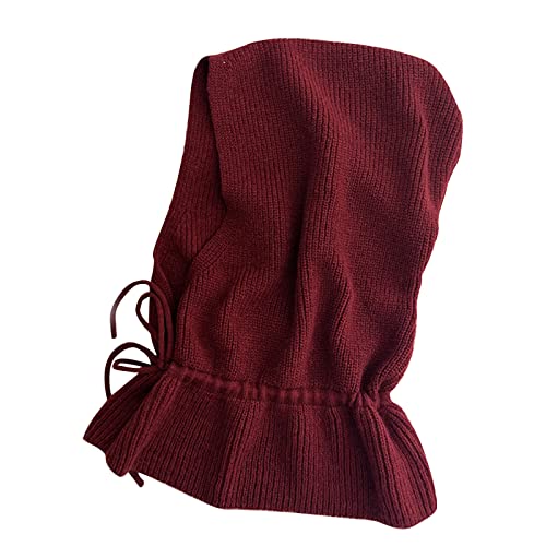 Dsgzkk Hat,Hooded Hat Scarf Knitted Hat Elastic Ear Protection Hat Girls Knit Earflap Winter Warm Hooded Hat Burgundy