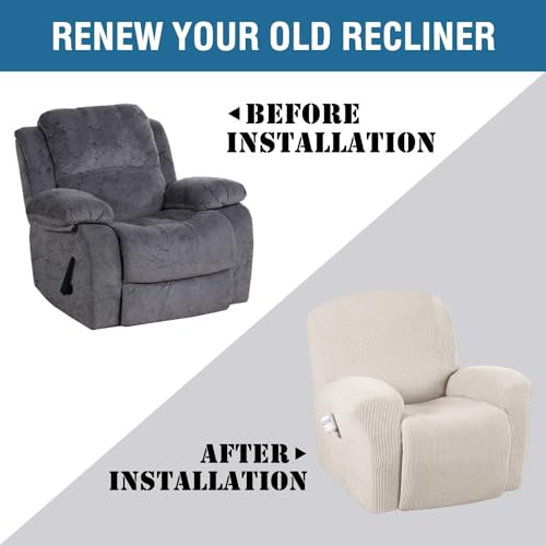 Image of H.VERSAILTEX Super Stretch Recliner Cover Recliner Couch Covers Recliner Chair Cover Form Fitted Non Slip Reclining Slipcovers for Standard Large Recliner, Soft Thick (1 Pack, Ivory)