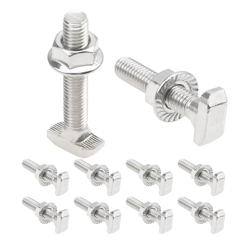 Rrina WD268(8X60) 10 Sets M8X60 304 Stainless Steel Hammer Head T-Slot Drop-In Stud Sliding Bolt Screw Flange Nut cover