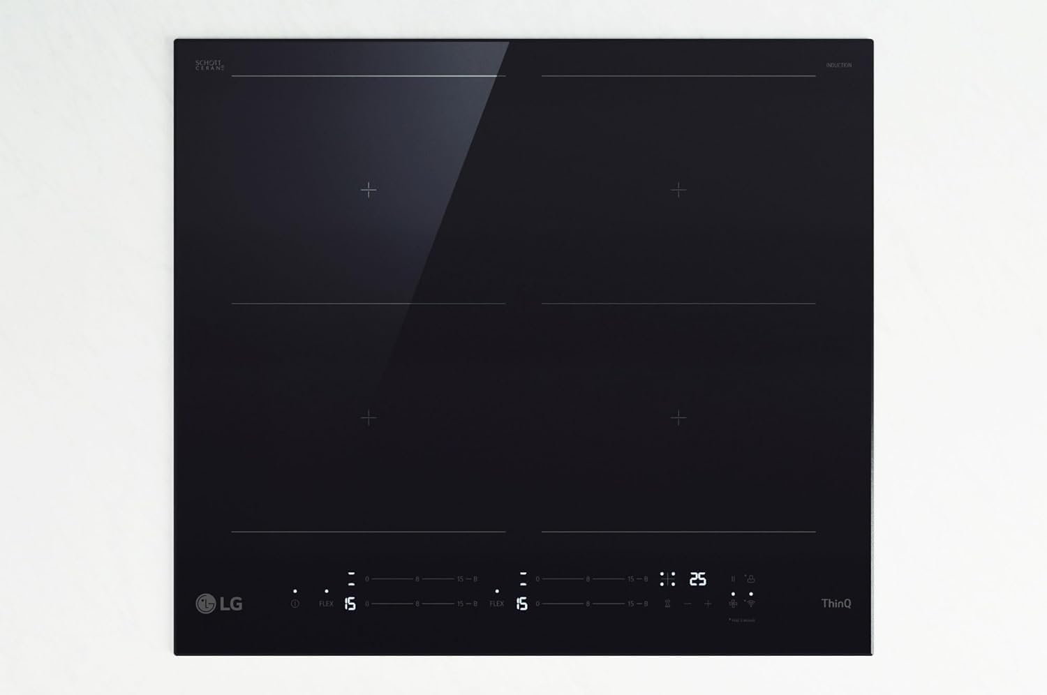 LG CBIZ2437B Piano Cottura Induzione 60cm, Potenza da 2,5 a 7,4kW, 4 Zone Totali, 2 Zone Flex, 15 Livelli di Potenza + Boost, Controlli Touch Slide Indipendenti, Wi-Fi, Vetro Ceramico SCHOTT, Nero