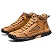 FLYLAND Men's Casual Leather Fashion Sneakers Ankle Chukka Boots Handmade Lightweight Loafers Mid top Walking Driving Shoes (Golden, 8)