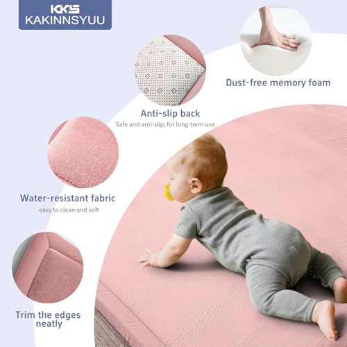 Image of 2-Inch Extra Thick Baby Play Mat for Floor, 59 inchx39 inch Large Ultra Soft Pink Rug, Nursery Rug with Powder-Free Memory Foam & Non-Slip Base for Tummy Time, Perfect for Baby Girl Room Decor