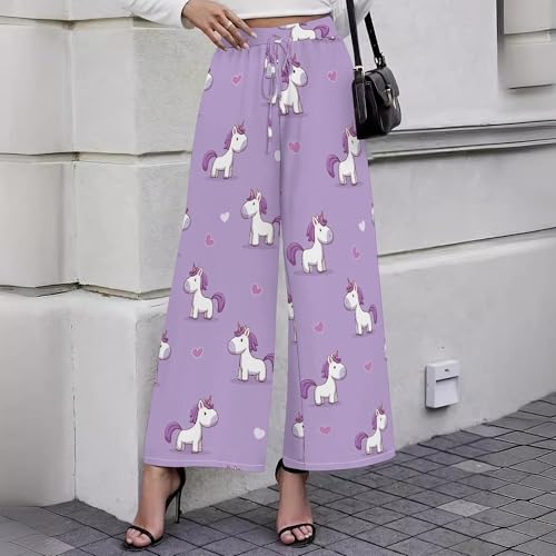 Women's Summer Casual High Waist Palazzo Pants Adjustable Drawstring Floral Print Wide Leg Pants Beach Trousers2