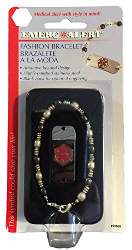 Emerg Alert Grey Beaded Fashion Medical Alert ID Bracelet - Blank