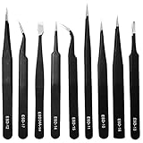 Tweezers Tools Kit, INSMA 9 PCS ESD Tweezer Set with Storage Bag, Precision Anti-static Tweezers Set for for Electronics, Jewelry-Making, Laboratory Work, Hobbies