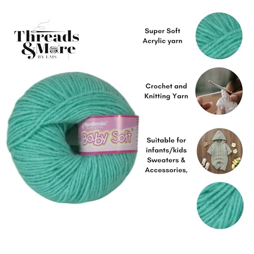 Image of Vardhman Baby Soft Yarn Pack of 6 - 4-Ply Acrylic Wool 150g Total | Soft Yarn for Knitting & Crocheting Baby Blankets, Sweaters, Toys & Accessories | 86m per 25g Ball (1, sea Foam Green)