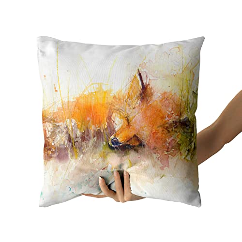 Cute Fox Throw Pillow Covers 18 X 18 Inch, Watercolor Fox Sleeping Animal Cotton Square Pillowcase Decorative Cushion Cover For Sofa Bedroom Living Room Car #TOP3