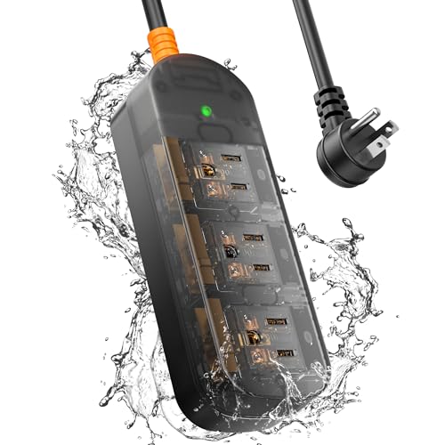 EIGSO Outdoor Power Strip Weatherproof, IPX6 Grade Waterproof Surge Protector with 3 AC Outlets, 5FT...