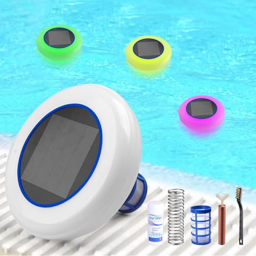Ionizador Solar para Piscina con Luces LED Multicolor, Ionizador de Cobre Solar para Piscinas de hasta 35.000 GAL, Automático Limpiador de Agua Ionizador Piscina Flotante Limpiador De Piscinas