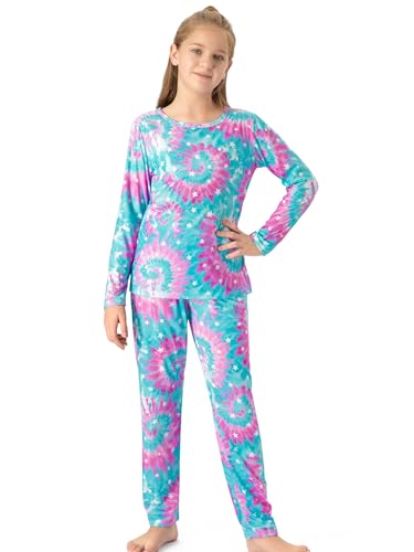 Topgal Little & Big Girls Long Sleeves & Pants Tie Dye Tropical Flowers Leaves Pajamas Kids PJ Set Sleepwear Size 6-183
