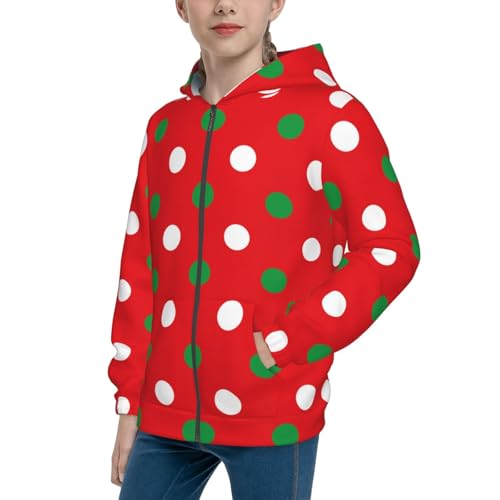 White and Green Polka Dot Kid Hoodies Boys Zip Up Sweatshirts Girls Pullover with Pocket