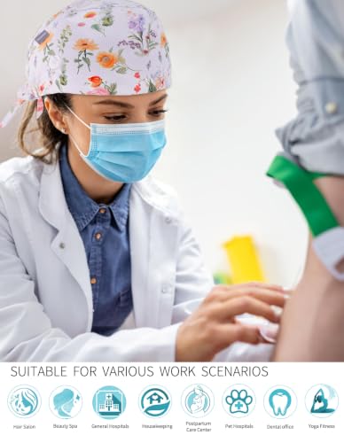 Image of Kousenpu Scrub Caps for Women, Adjustable Women's Surgical Cap with Buttons, Breathable Cute Design for Nurses and Doctors