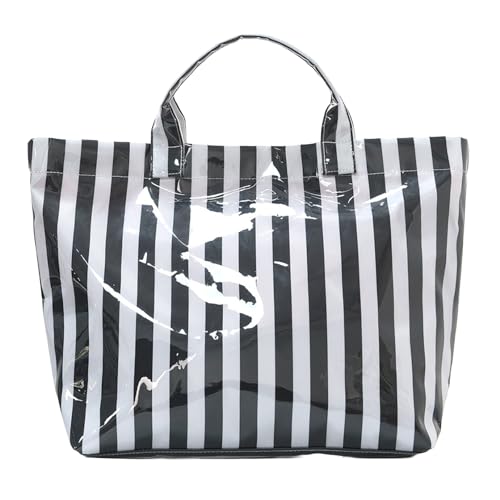 Bolso de mano con patrón de gran capacidad, bolso tote de PVC para mujer, estilo elegante con rayas, bolso portátil para viajes, bandolera para trabajo, compras y desplazamientos