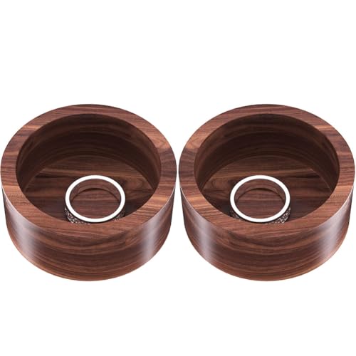grwanpen2 Pack Round Walnut Hardwood Ring Tray & Holder - Stackable Compact Jewelry Organizer Non-Slip Small Dish for Rings Earrings - Gift Ready Packaging