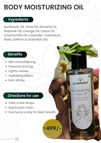 Image of Body Moisturizing Oil - Deep Hydration | Nourish | Revitalize | Soothe | Organic Blend: Sunflower, Olive, Almond, Sesame | For All Skin Types - 100ML