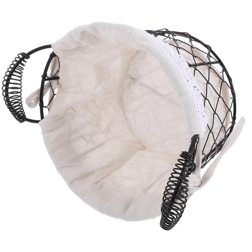 Angoily Panier de Rangement Rond en Fer Forgé avec Doublure en Tissu et Poignées, Panier Métallique Multifonction pour Œufs Frais, Fruits et Décoration...
