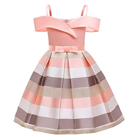 Cichic Girls Party Dress Princess Dress for Girls Formal Dresses Elegant Baby Girls Dress Age 0-10 Years Pink Stripe Cover