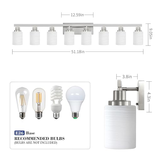 Image of 8-Light Bathroom Light Fixtures Brushed Nickel Vanity Light 52in