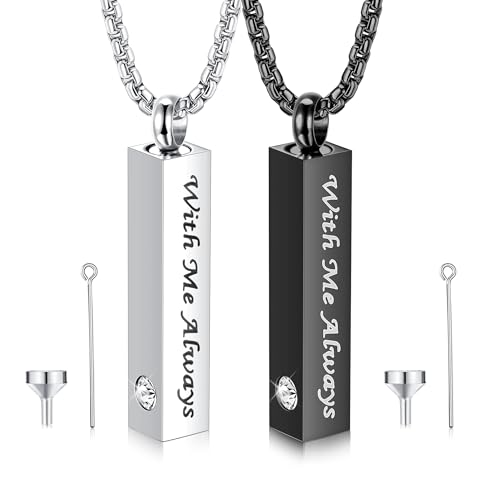 CASSIECA 2 Collier Urne Homme Femmes Bijoux de Cendres Noir Argent Acier Inoxydable Collier Pendentif Urne pour Cendres Humaines Mémorial Crémation...