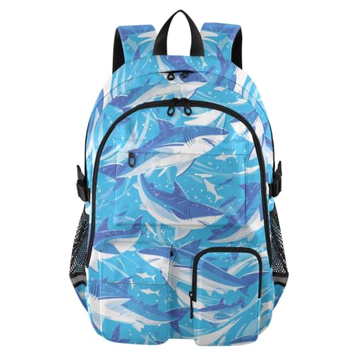 Mochila de viaje para laptop con tiburón azul ideal para instituto y excursión