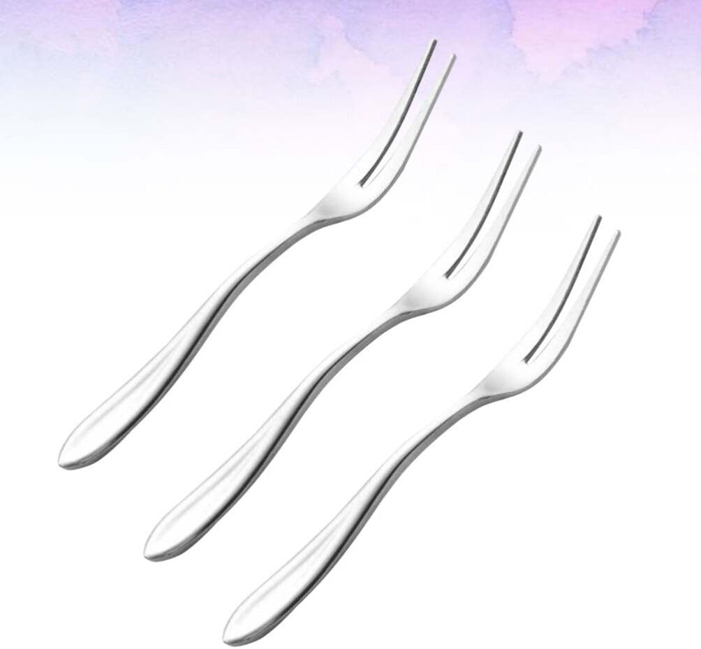Luxshiny Fruit Forks 3 pcs Stainless Steel 2 Prong Forks 6.49 inch Flatware for Appetizers Desserts Fruit Picks Home Restaurant Hotel Party Serving