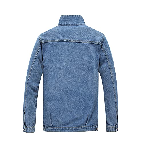 Image of PRIJOUHE Denim Jacket For Men Casual Loose Fit Jean Jackets Long Sleeve Button Down Trucker Coat Distressed Outerwear
