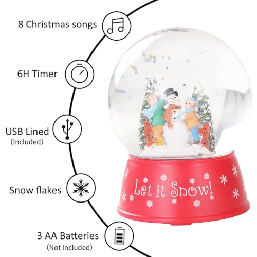 120mm Christmas Snow Globe Lamp - Snowman Globle Musical Holiday Decoration Xmas Tree & Snowman with Timer, USB Power, Festive Room Light, Best Gift for Christmas,New Year