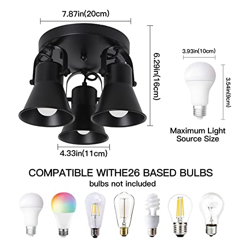 Seeblen 3-Light Industrial Track Lighting, Adjustable Round Kitchen Ceiling Light, Morden Black Flush Mount Directional Light For Kitchen, Hallway, Dining Room, Bathroom, Coffee Bar.. #TOP3