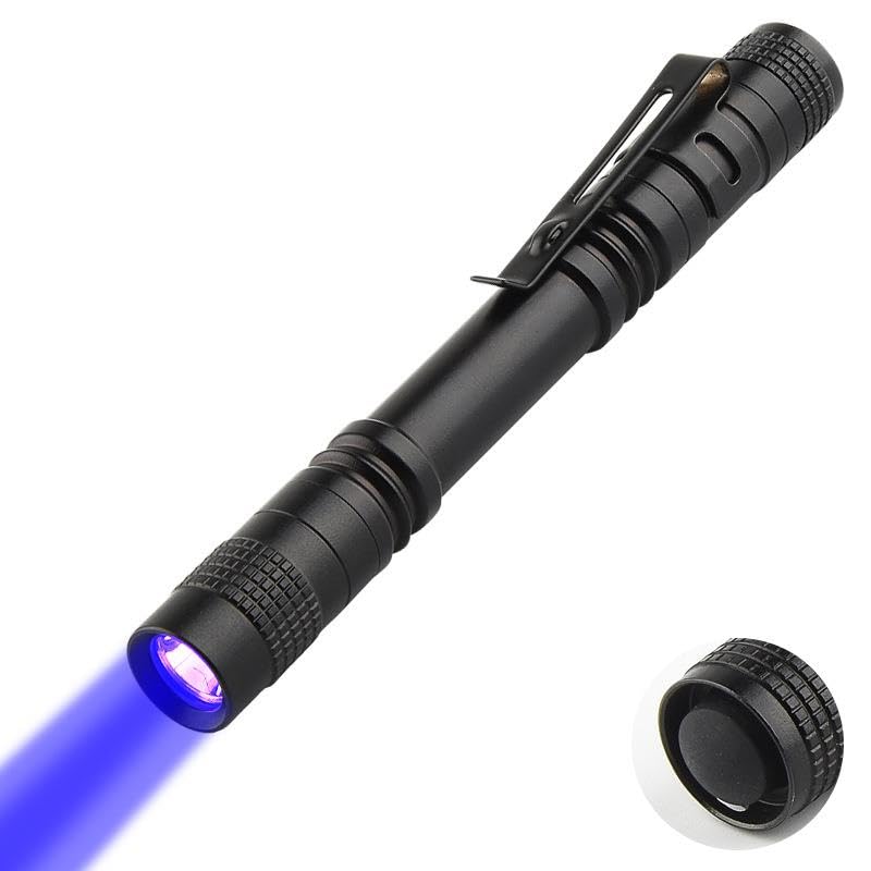 395nm Ultraviyole UV Kalem El Feneri - Alüminyum Darbeye Suya Dayanıklı Cep Feneri Klipsli Kalem Fener Blacklight