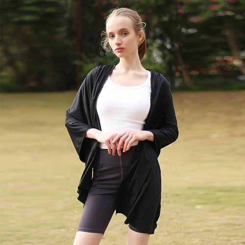 Women Travel Scarf UPF 50+ Sun Protective Shawl And Wrap Swimsuit Beach Cover Up Cooling Blanket SLO5M231YT Black4