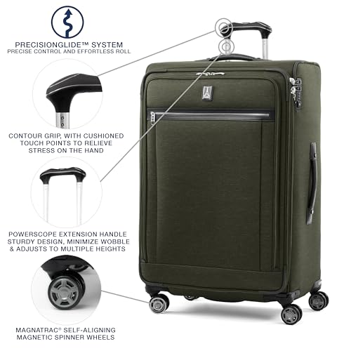 Image of Travelpro Platinum Elite Softside Expandable Checked Luggage, 8 Wheel Spinner Large Suitcase, TSA Lock, Men and Women, Pilot Green, Checked Large 29-Inch