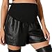 ACSUSS PU Leather Maternity Shorts for Women Fashion Wide Leg Short Pants Pull-on Pregnancy Shorts Black X-Large