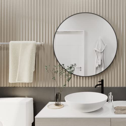 Image of HARRITPURE Round Mirror 19.6 inch Black Wall Mounted Circle Mirror with Aluminum Alloy Frame Modern Design for Bathroom, Living Room, Vanity, Bedroom, Entryway