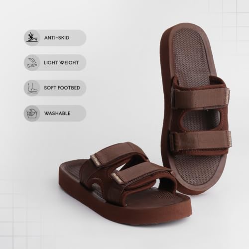 Image of NoStrain Men's Casual Sandals - Comfortable, Washable & Waterproof Open-Toe Footwear for Men with 4-Point Adjustable Velcro Strap, Heel Cushioning & Triple-Density Sole