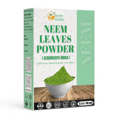 Herbs Botanica Neem Powder for Hair Growth, Skin Care & Detox Wildcrafted Bitter Neem Leaves Powder for Immune System Support, Digestive Health 5.3 oz