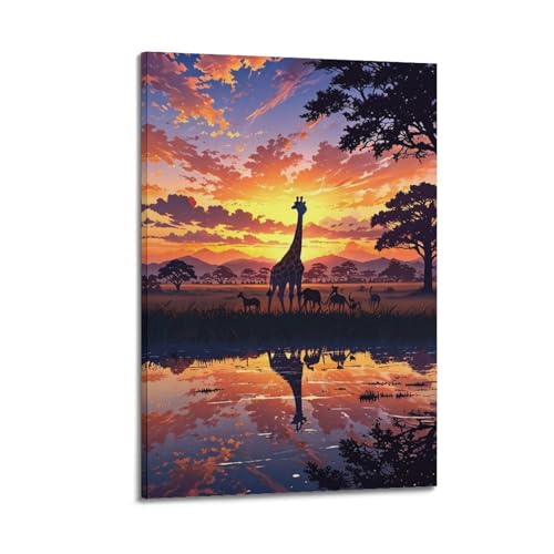 Toile girafe et prairie au coucher du soleil pour créer une ambiance zen dans le salon