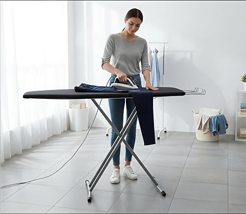 Image of SD STANDLONE Premium Foldable Ironing Board with Iron Rest & Adjustable Height | Heavy-Duty Steel Frame | Heat-Resistant Padded Cover | Stable Non-Slip Legs | Space-Saving Design for Home Use