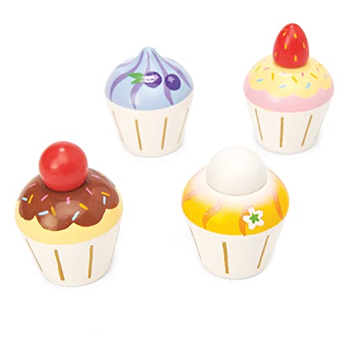 Le Toy Van - Adorable Honeybake Petit Four Cupcakes | Childrens Wooden Food Pretend Toy Cakes | Birthday Cake Or Afternoon Tea Role Play Toy (TV331)