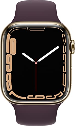 Image of Apple Watch Series 7 (GPS + Cellular, 45MM) - Gold Stainless Steel Case with Dark Cherry Sport Band (Renewed)