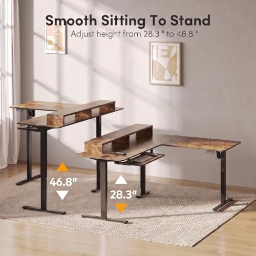 Image of TEKAVO Graph Electric Standing Desk L Shaped Height Adjustable Workstation | Single Motor Sit Stand Desk for Home & Office | 160CM | Ergonomic Study Table,Spacious Desktop with Riser, Forest I DIY