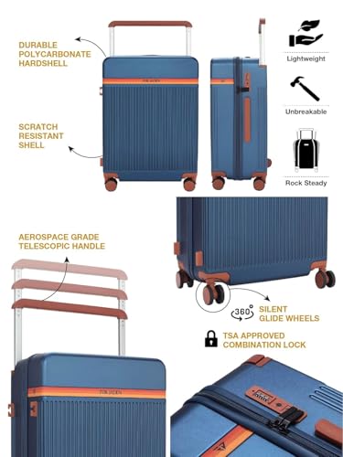 Image of FUR JADEN The Aviator 75cm German Polycarbonate Travel Luggage Suitcase with 8 StealthTech Silent Shock Absorbing Wheels, TSA Lock & Aerospace Grade Wide Trolley (Cobalt Navy, Cabin 28 inch)