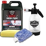 Snow Foam Plus 2L Pump up Snow Cannon Full Kit Inc Mitt & Drying Cloth Wash Detailing Valeting Kit For Car Van Caravan 5L Super Thick Pre Wash Pressurised Snow Cannon Lance (Cherry)