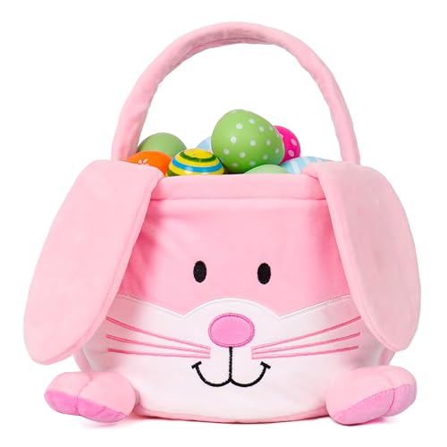Image of Easter Bunny Baskets for Kids,With foldable ears,Cute egg hunting bag bucket,Easter gifts for boys and girls (PINK)