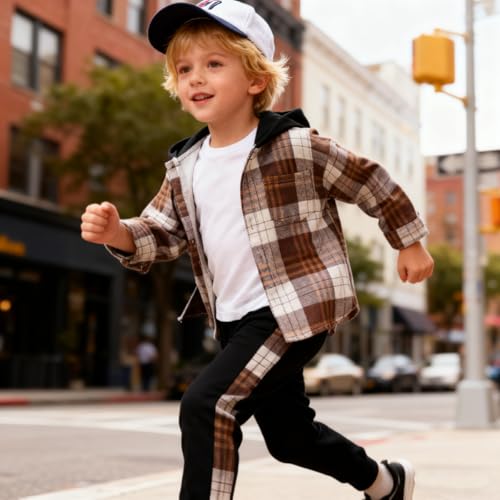 Image of OLMRJKD Toddler Baby Boy Clothes Plaid Long Sleeve Hoodie Sweatshirt + Pants 2pcs Boys Outfit Set