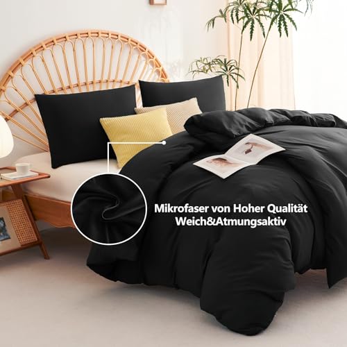 WAVVE Bettwäsche 135x200 4teilig Schwarz - 40x80 Kissenbezüge, Mikrofaser – Ansicht 3