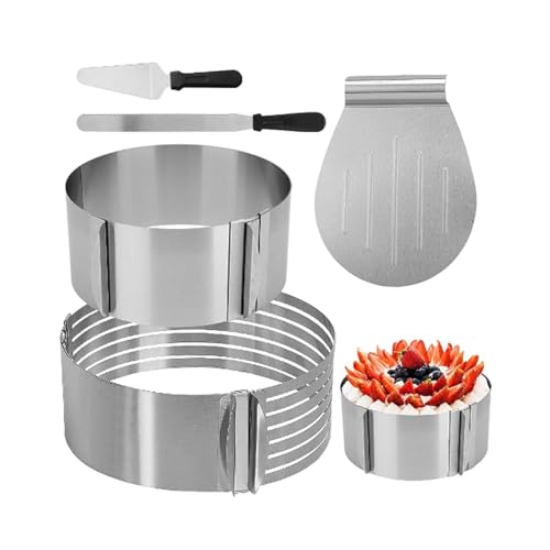 SHUESS Tortenzubehör Edelstahl Set, 5 Stück Torten Schneidehilfe, Torten Zubehör Set-Tortenboden Schneidehilfe+Tortenring verstellbar+2 Größen...