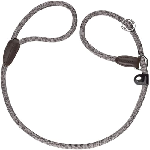 HUNTER Retriever-Hundeleine FREESTYLE, Farbe: grau, integrierte Halsung, stufenlos verstellbar, witterungsbeständig, pflegeleicht, griffig, robustes Tau mit Ledertipps, Größe: 08/120